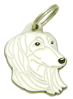 Saluki branco <br> (placa de identificação para cães, Gravado incluído)
